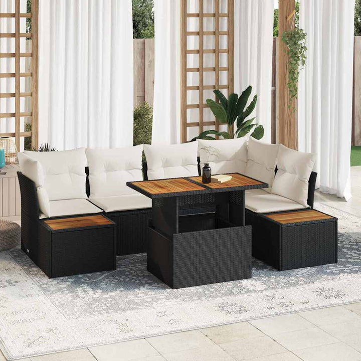 Havesofa Sæt med opbevaring 10 pcs Sort Poly rattan