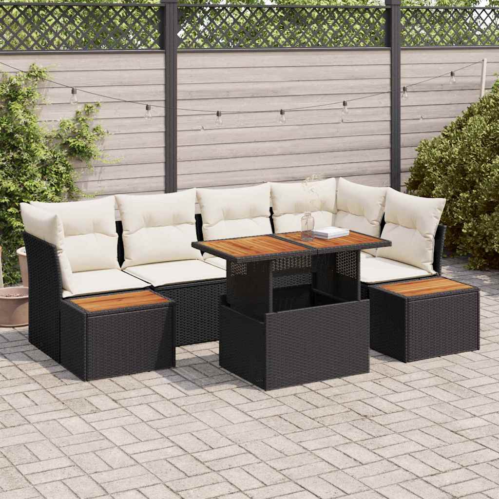 Havesofa Sæt med opbevaring 10 pcs Sort Poly rattan