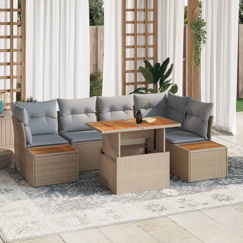 Havesofa Sæt med opbevaring 10 pcs Beige Poly rattan