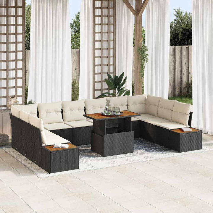 Havesofa Sæt med opbevaring 11 pcs Sort Poly rattan