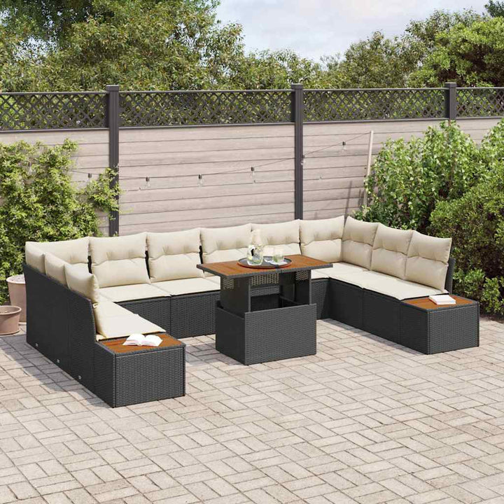 Havesofa Sæt med opbevaring 11 pcs Sort Poly rattan