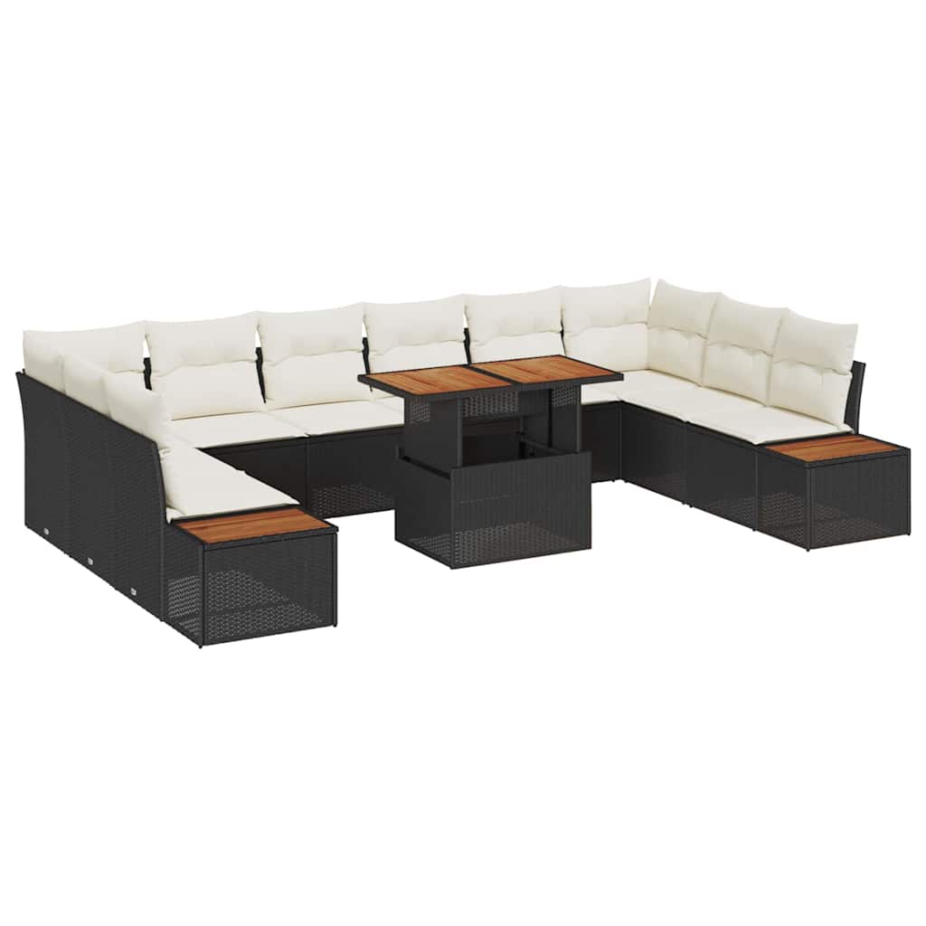 Havesofa Sæt med opbevaring 11 pcs Sort Poly rattan