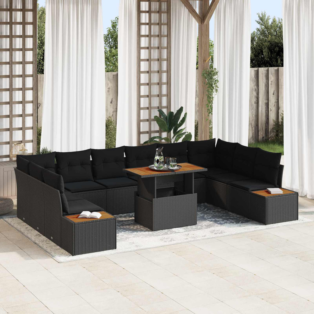 Havesofa Sæt med opbevaring 11 pcs Sort Poly rattan