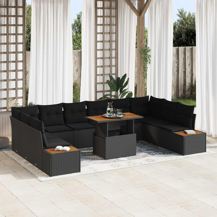 Havesofa Sæt med opbevaring 11 pcs Sort Poly rattan