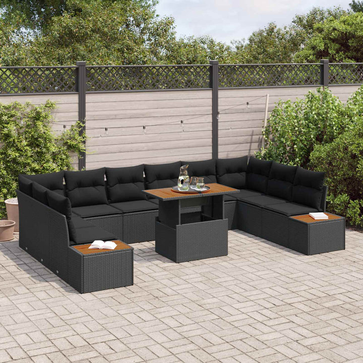 Havesofa Sæt med opbevaring 11 pcs Sort Poly rattan
