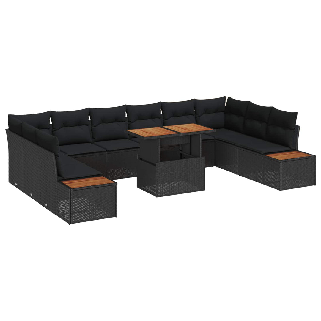 Havesofa Sæt med opbevaring 11 pcs Sort Poly rattan