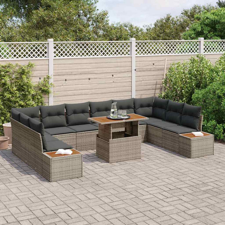 Havesofa Sæt med opbevaring 11 pcs Grå Poly rattan