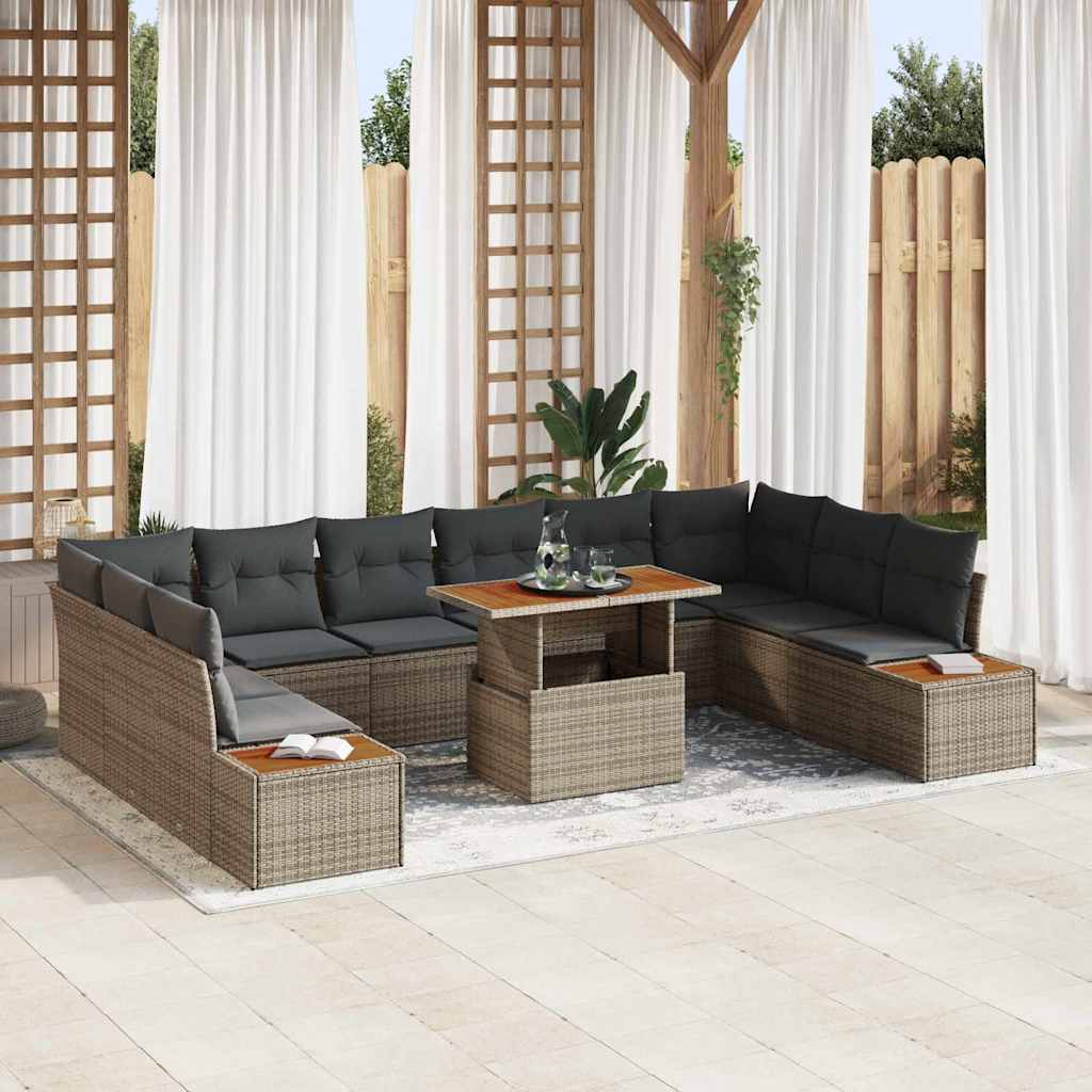 Havesofa Sæt med opbevaring 11 pcs Grå Poly rattan