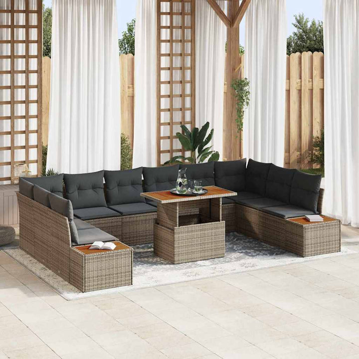 Havesofa Sæt med opbevaring 11 pcs Grå Poly rattan