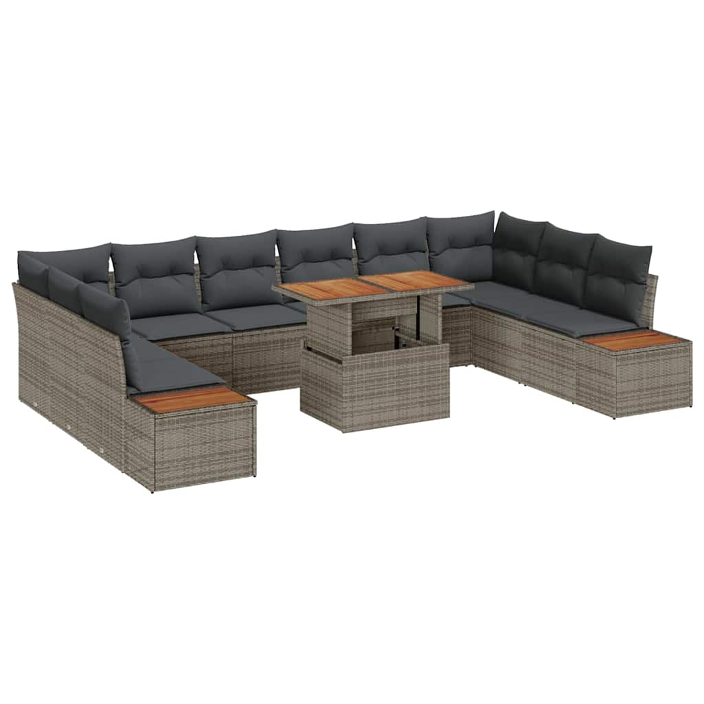 Havesofa Sæt med opbevaring 11 pcs Grå Poly rattan