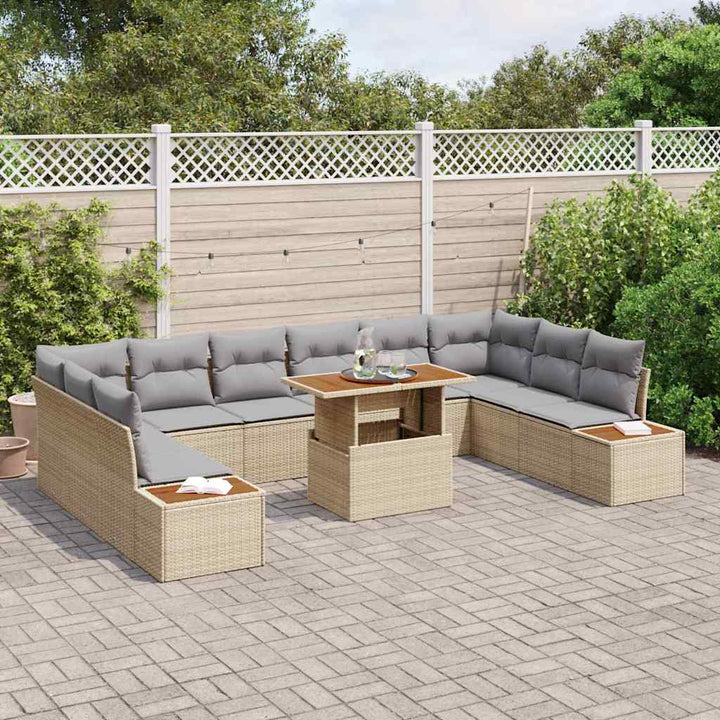Havesofa Sæt med opbevaring 11 pcs Beige Poly rattan