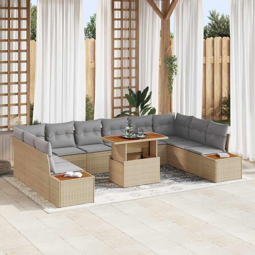 Havesofa Sæt med opbevaring 11 pcs Beige Poly rattan
