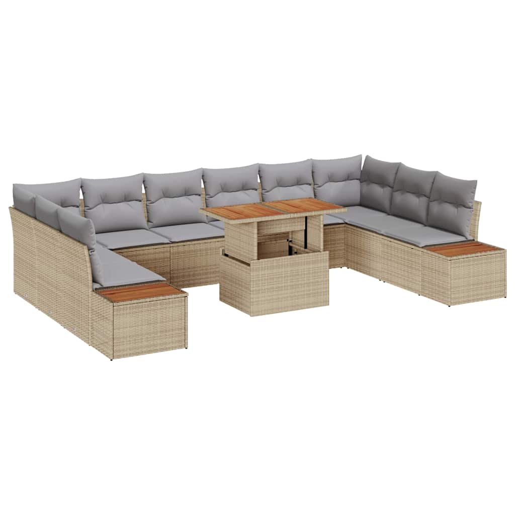 Havesofa Sæt med opbevaring 11 pcs Beige Poly rattan