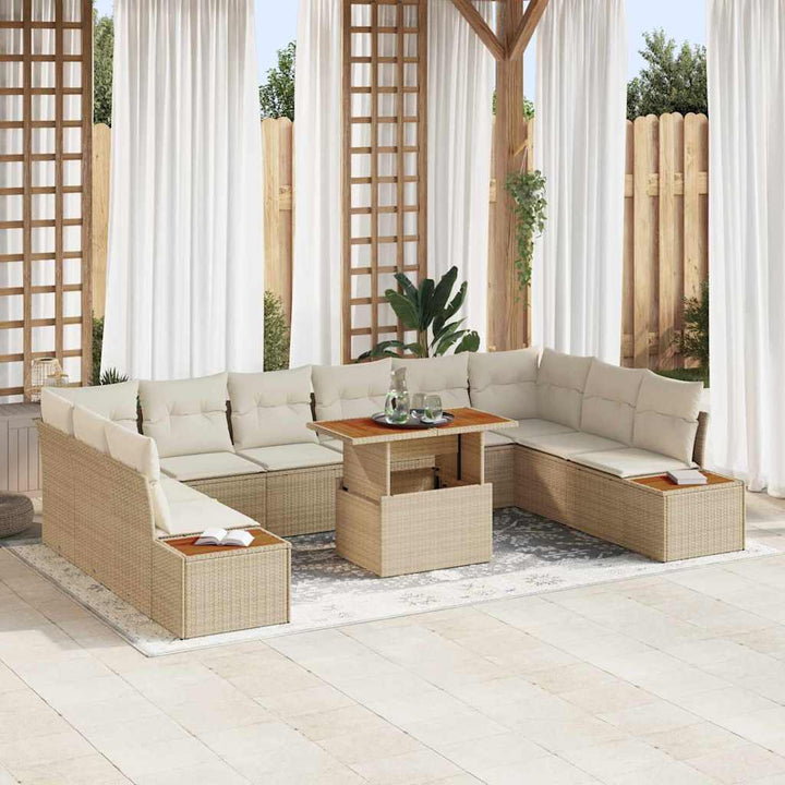 Havesofa Sæt med opbevaring 11 pcs Beige Poly rattan