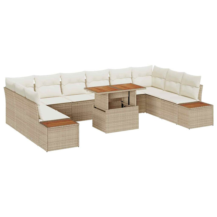 Havesofa Sæt med opbevaring 11 pcs Beige Poly rattan