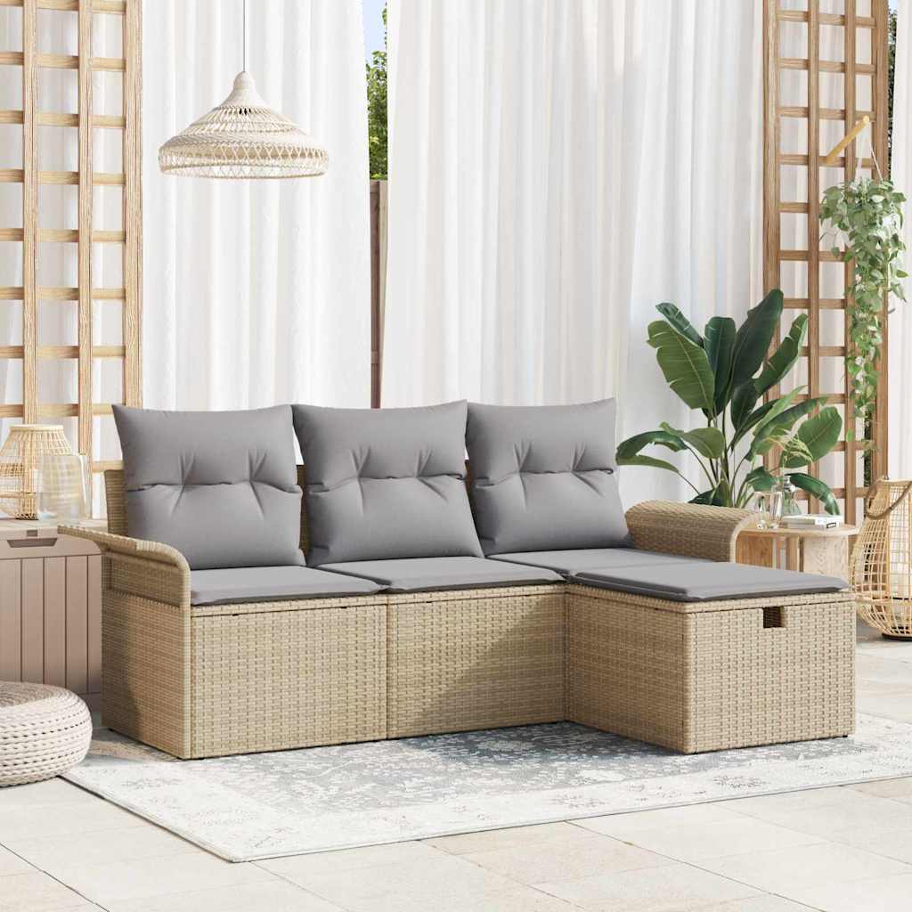 Havesofa Sæt 4 stk. Beige og lys grå polyrattan