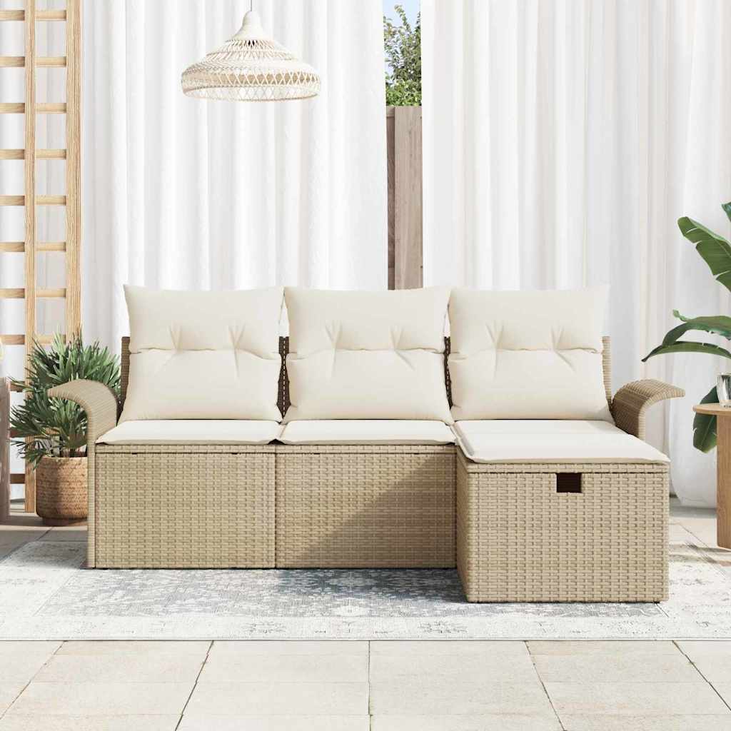 Havesofa Sæt med pude 4 pcs Beige og creme polyrattan