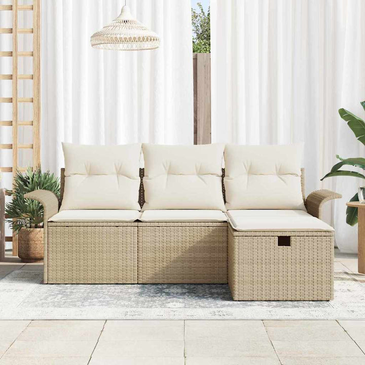 Havesofa Sæt med pude 4 pcs Beige og creme polyrattan
