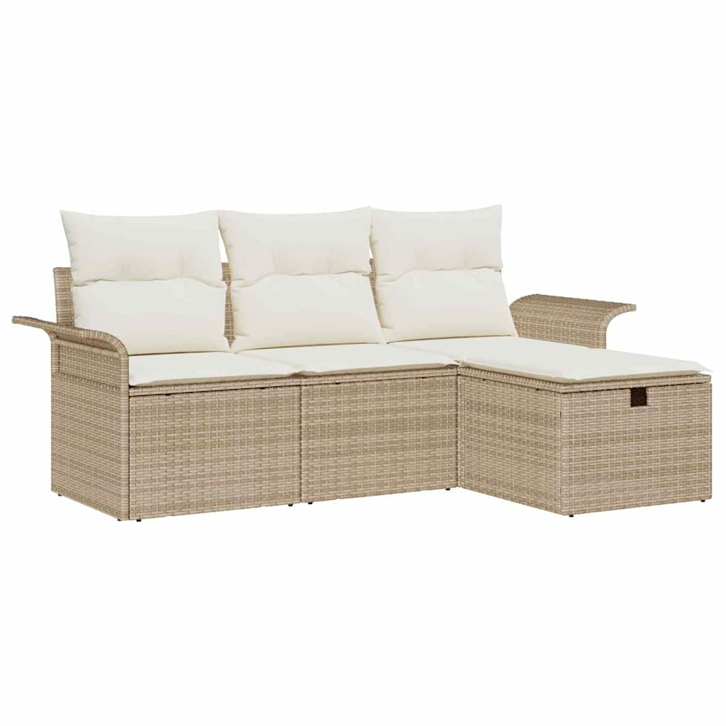 Havesofa Sæt med pude 4 pcs Beige og creme polyrattan