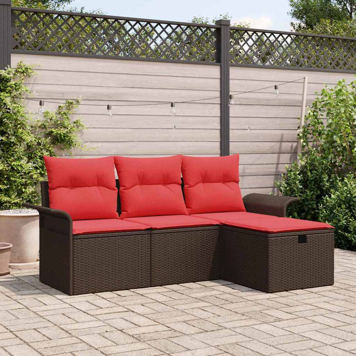 Havesofa Sæt med pude 4 pcs Brun og Rød polyrattan