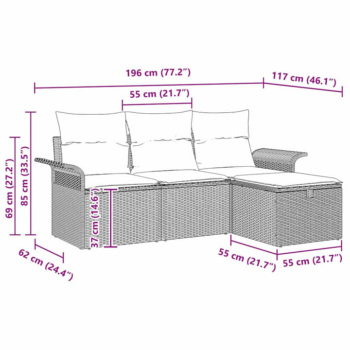 Havesofa Sæt med pude 4 pcs Brun og Rød polyrattan