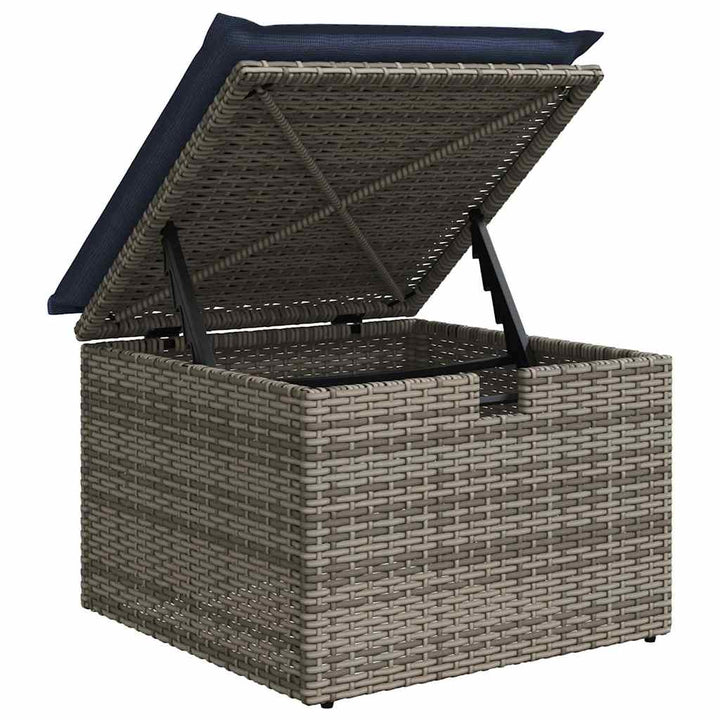 Havesofa Sæt med pude 4 pcs Grå og Marineblå polyrattan