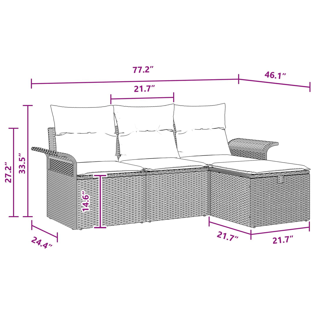 Havesofa Sæt med pude 4 pcs Grå og Marineblå polyrattan