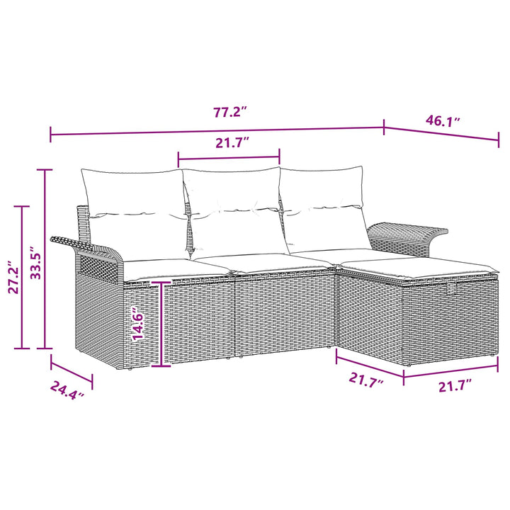 Havesofa Sæt med pude 4 pcs Sort og turkis polyrattan