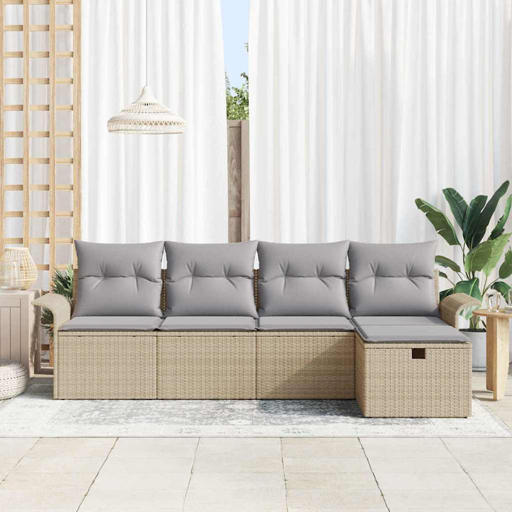 Havesofa Sæt 5 stk. Beige og lys grå polyrattan