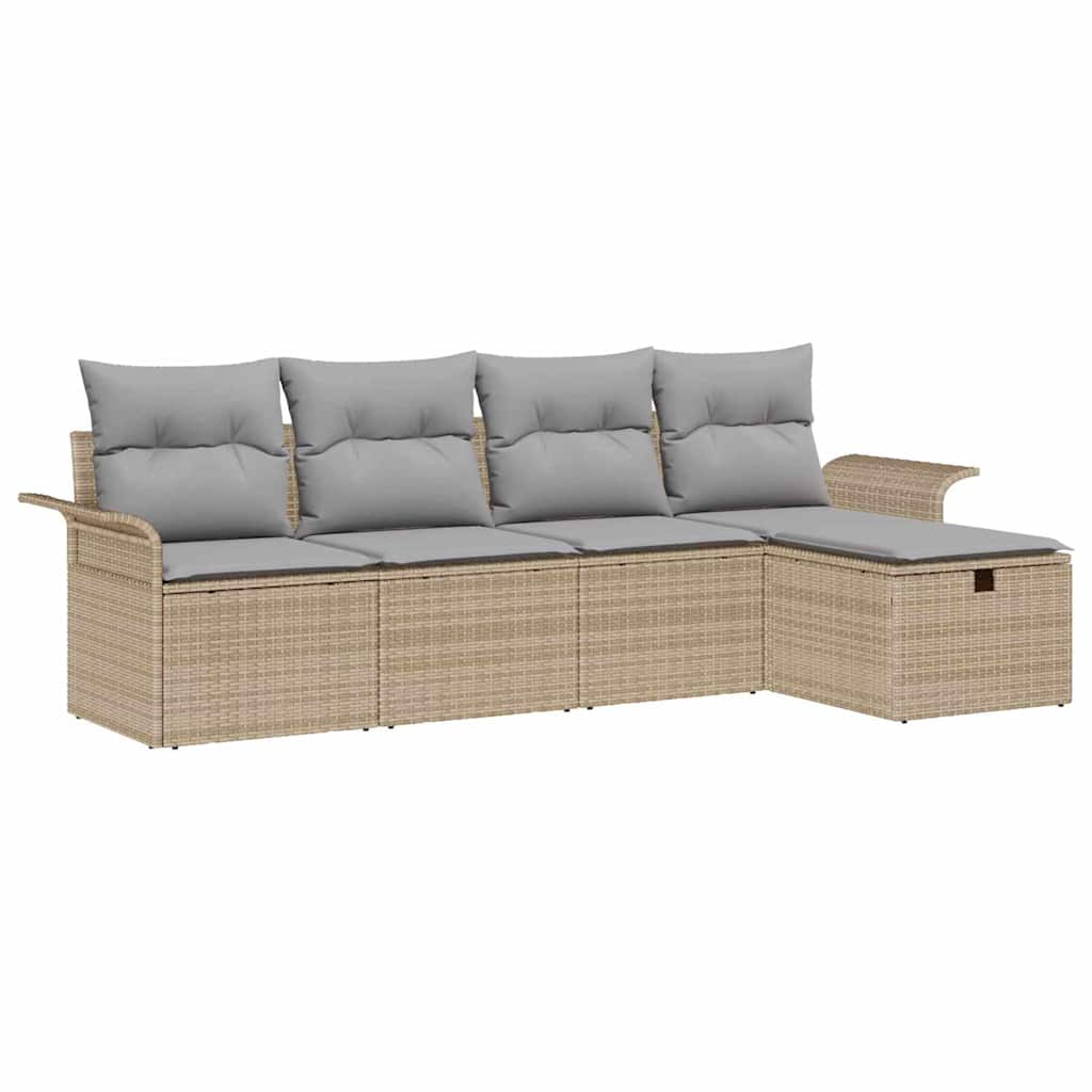 Havesofa Sæt 5 stk. Beige og lys grå polyrattan
