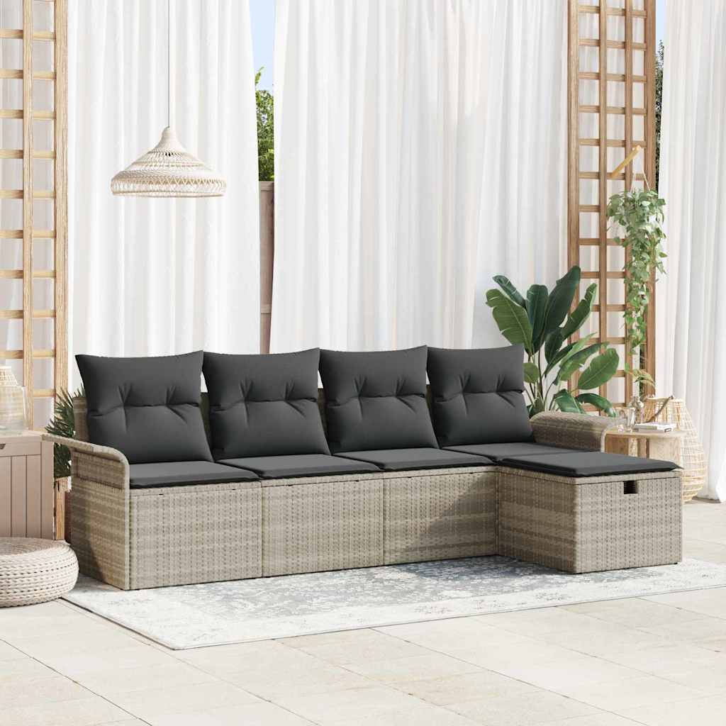 Havesofa Sæt med pude med opbevaring 5 pcs Lysegrå polyrattan