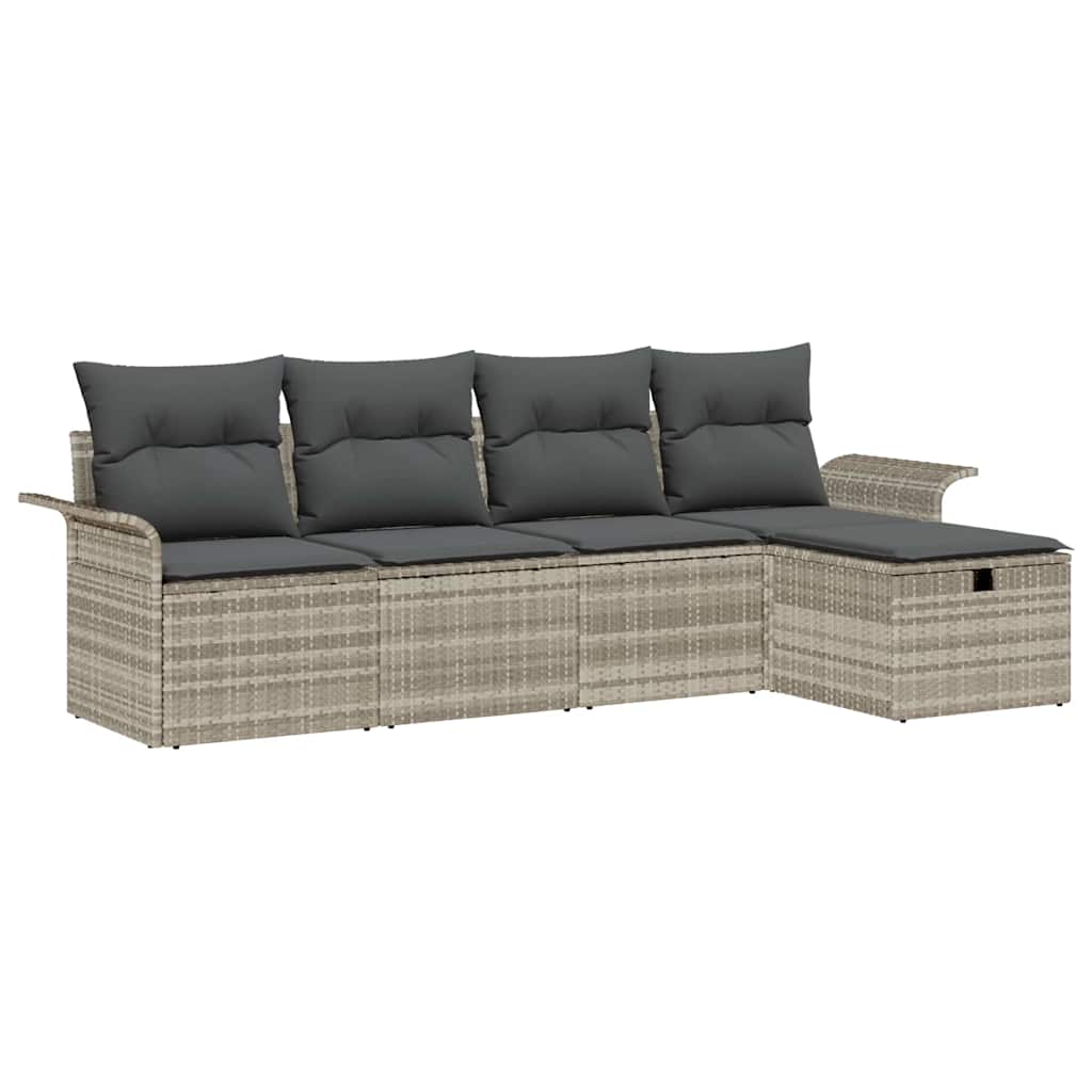 Havesofa Sæt med pude med opbevaring 5 pcs Lysegrå polyrattan