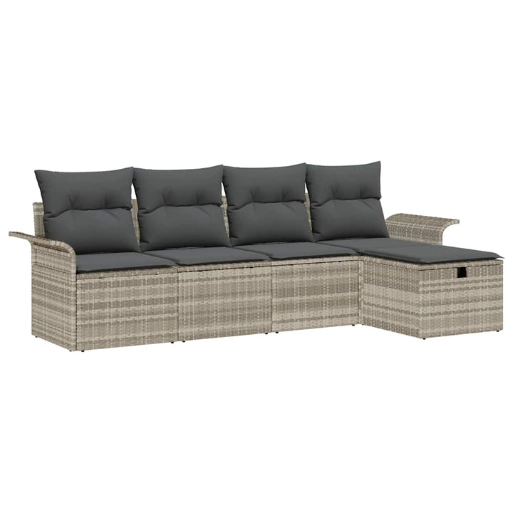 Havesofa Sæt med pude med opbevaring 5 pcs Lysegrå polyrattan