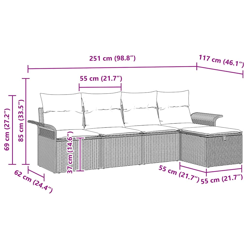Havesofa Sæt med pude med opbevaring 5 pcs Lysegrå polyrattan