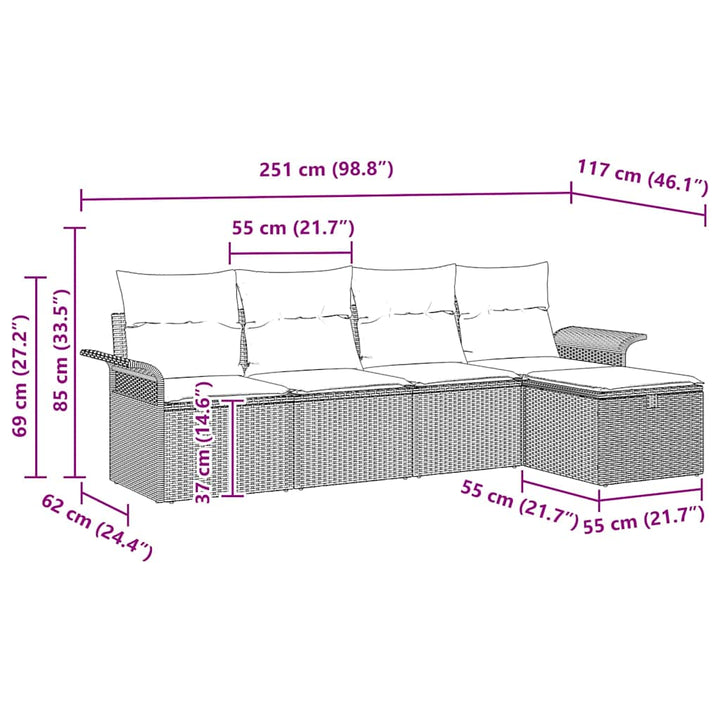 Havesofa Sæt med pude med opbevaring 5 pcs Lysegrå polyrattan
