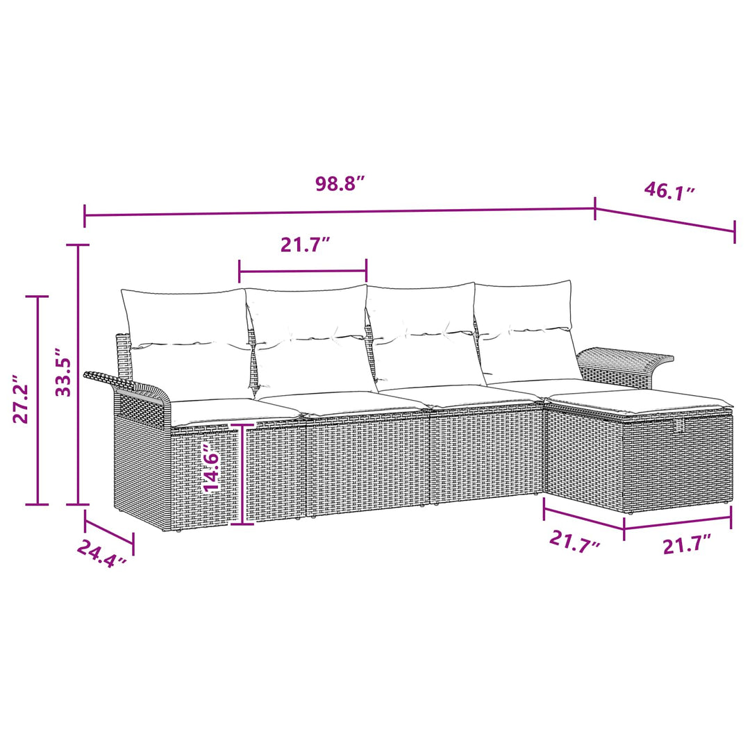 Havesofa Sæt med pude 5 pcs Brun og Rød polyrattan