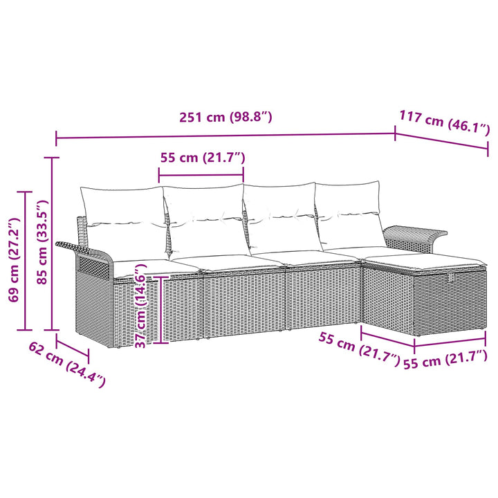 Havesofa Sæt med pude 5 pcs Grå og Marineblå polyrattan