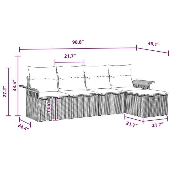 Havesofa Sæt med pude 5 pcs Sort og turkis polyrattan