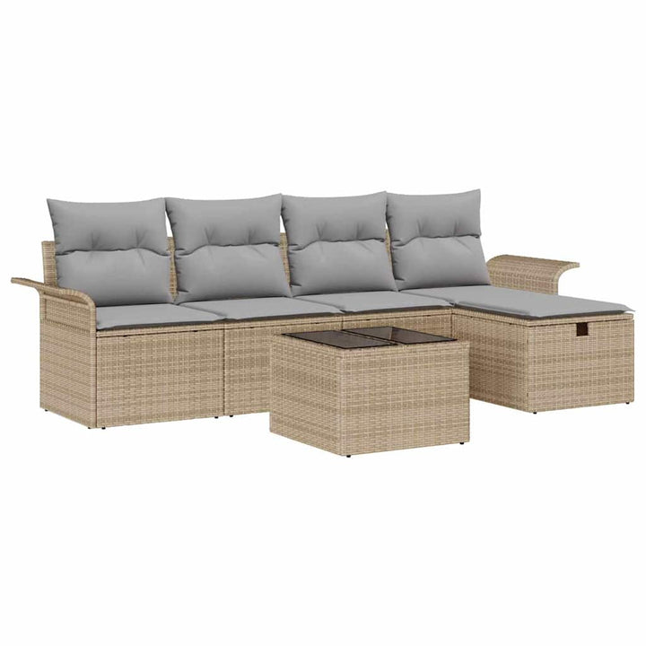 Havesofa Sæt med pude 6 pcs Beige og lys grå polyrattan