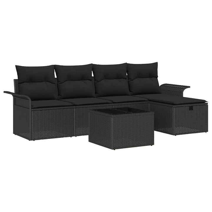 Havesofa Sæt med pude med opbevaring 6 pcs Sort polyrattan