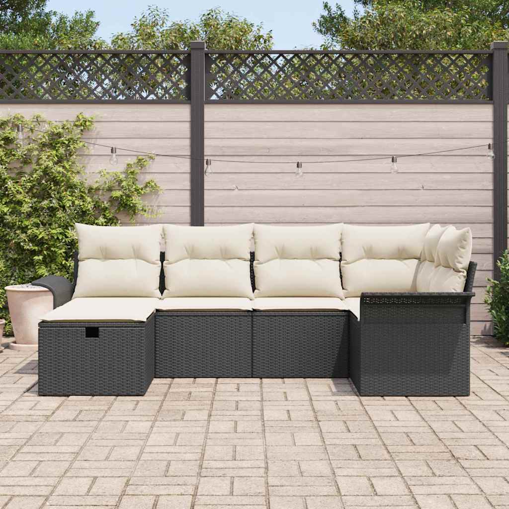 Havesofa Sæt 6 stk. Sort og Cream polyrattan