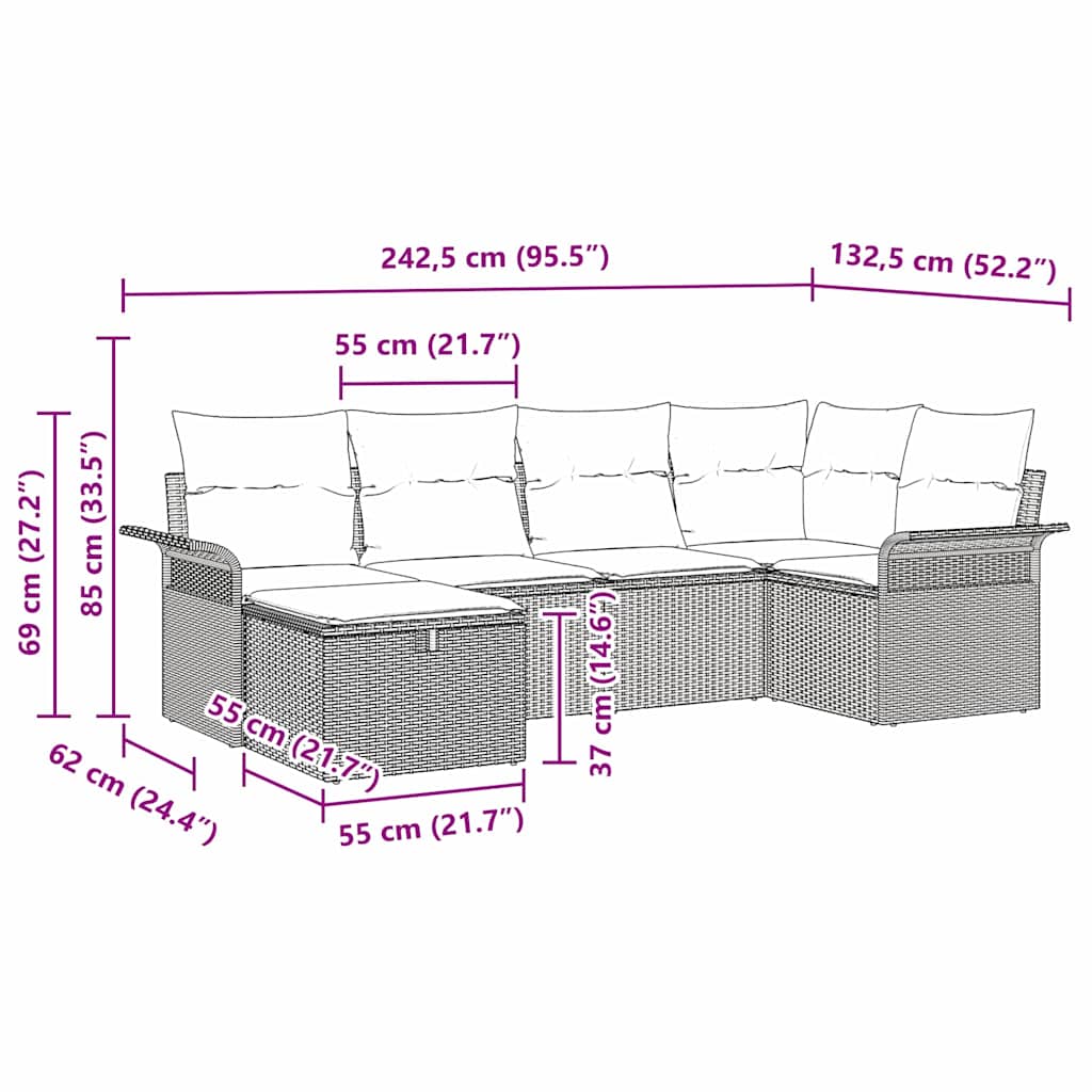 Havesofa Sæt 6 stk. Sort og Cream polyrattan