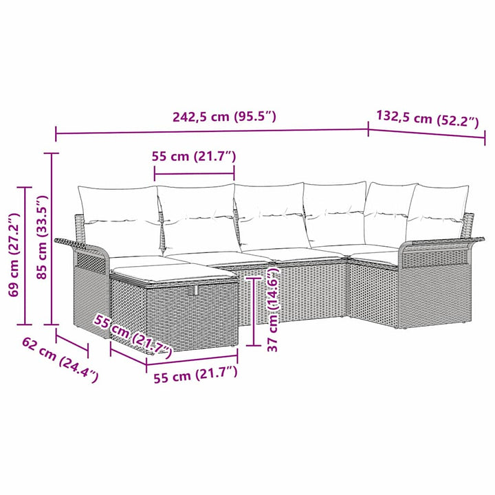 Havesofa Sæt med pude 6 pcs Beige og creme polyrattan