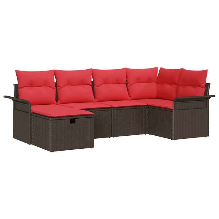 Havesofa Sæt med pude 6 pcs Brun og Rød polyrattan