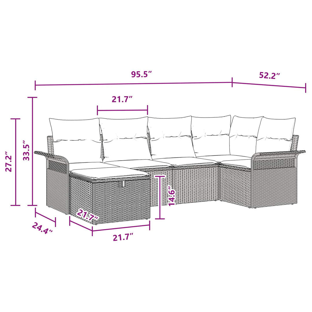 Havesofa Sæt med pude 6 pcs Grå og Marineblå polyrattan