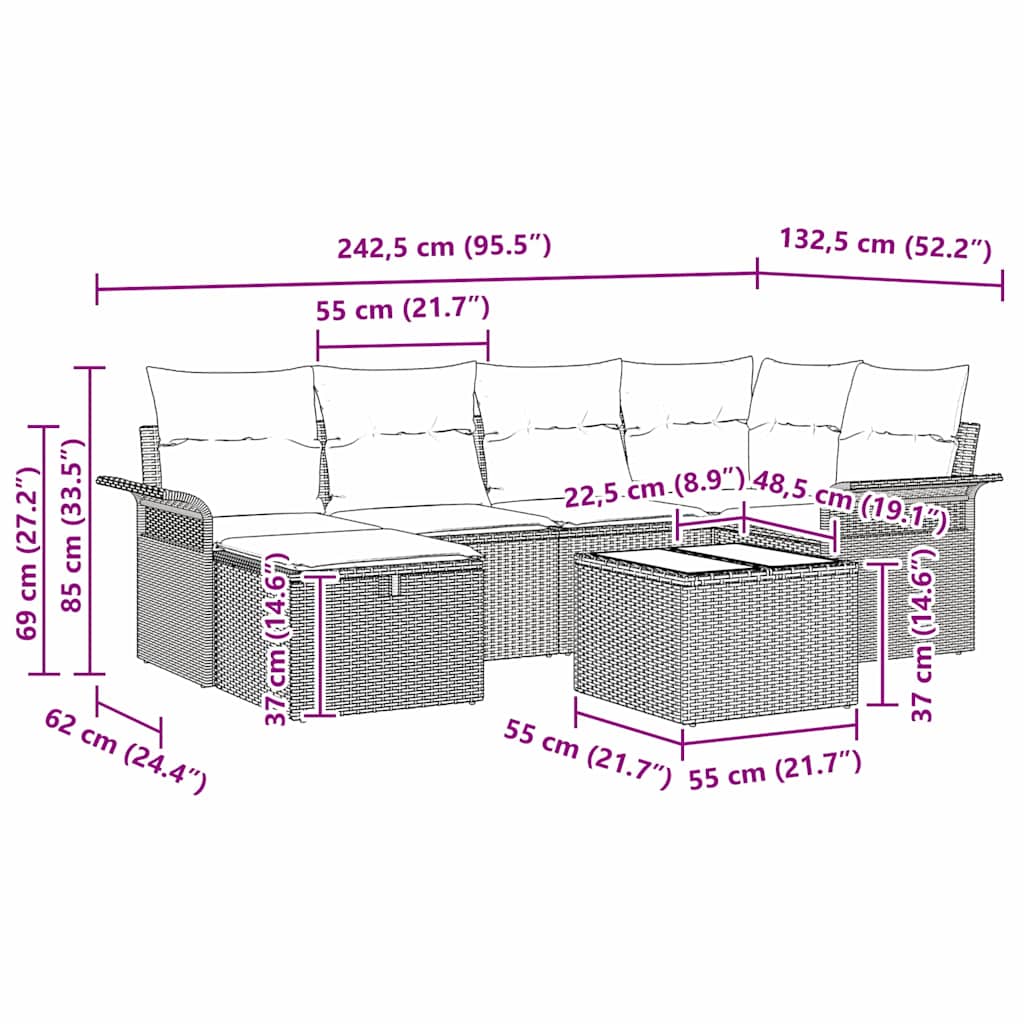 Havesofa Sæt 7 stk. Sort og Cream polyrattan