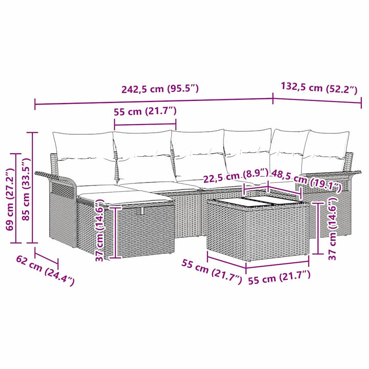 Havesofa Sæt 7 stk. Sort og Cream polyrattan