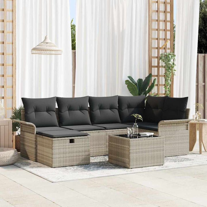 Havesofa Sæt 7 stk. Lysegrå polyrattan