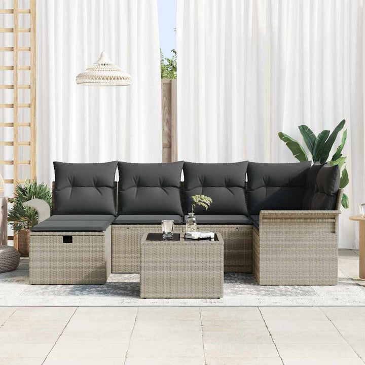 Havesofa Sæt 7 stk. Lysegrå polyrattan