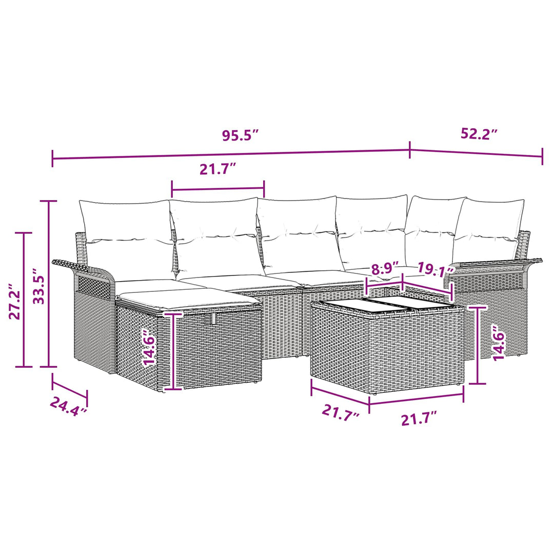 Havesofa Sæt med pude 7 pcs Brun og Rød polyrattan